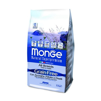 MONGE Natural Superpremium Grain Free con Acciughe, Patate e Piselli All Breeds 12 kg