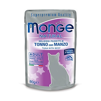 Monge Natural Superpremium Cotti a Vapore con Tonno e Manzo 80 gr.