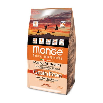 MONGE Natural Superpremium Grain Free mit Ente und Kartoffeln-Alle Rassen Welpen 2,5 kg