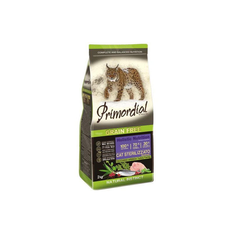 PRIMORDIAL Gatti Sterilizzati Tacchino e Aringa 2 kg. - 