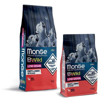 MONGE BWild Low Grain Puppy & Junior All Breeds con Cervo 2,5 kg.