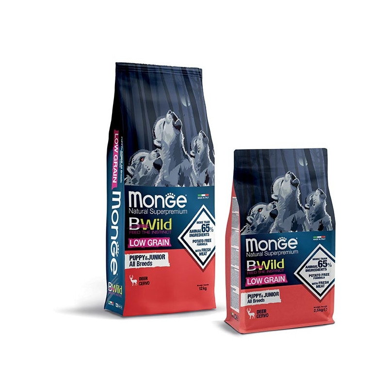 MONGE BWild Low Grain Puppy & Junior All Breeds con Cervo 12 kg. - 