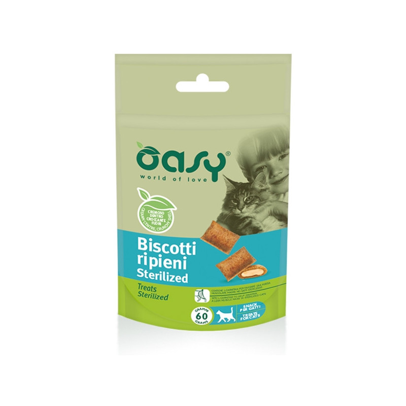 Oasy - Snack Biscotti Ripieni per Gatto Sterilized 60 gr. - 