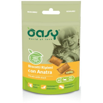 Oasy - Snack gefüllte Kekse für Katze mit Ente 60 gr.