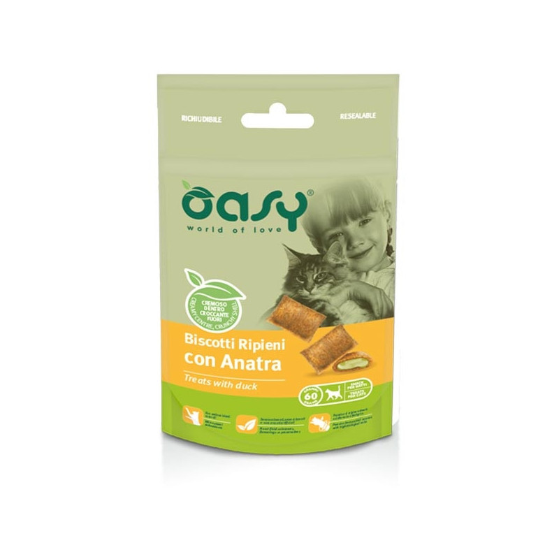 Oasy - Snack Biscotti Ripieni per Gatto con Anatra 60 gr. - 