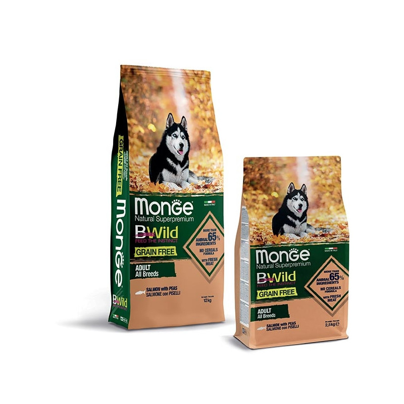 MONGE BWild Grain Free Adult All Breeds con Salmone e Piselli 12 kg. - 