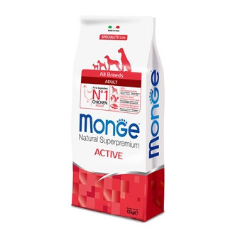 MONGE Natural Superpremium All Breeds Adult Active mit Huhn 12 kg.