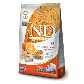 Farmina n&d low grain cane medio farro avena merluzzo arancia 2,5 kg - 