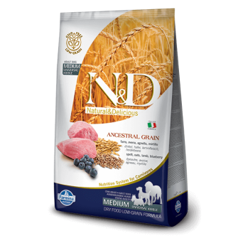 Farmina n&d low grain cane medio/maxi farro avena agnello mirtillo 2,5 kg - 