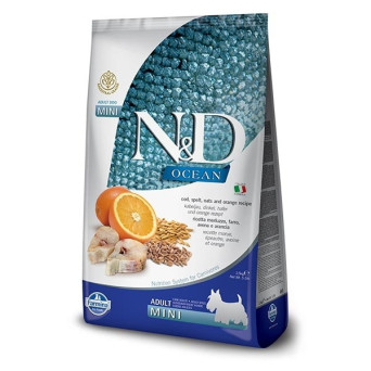 FARMINA N&D OCEAN Adult Mini mit Kabeljau, Dinkel, Hafer und Orange 800 gr.