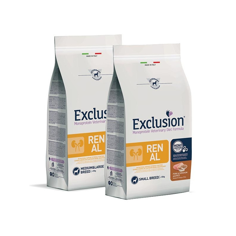 EXCLUSION DIET Renal Adult Medium&Large Breed con Maiale, Sorgo e Riso 2 kg. - 