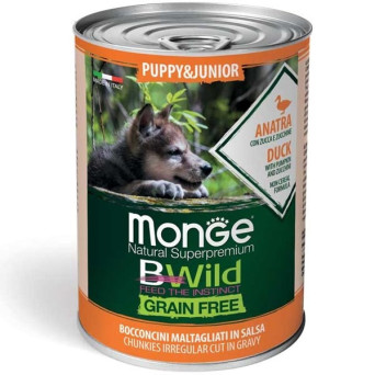 MONGE BWild Grain Free Puppy & Junior All Breeds con Anatra, Zucca e Zucchine 400 gr. - 