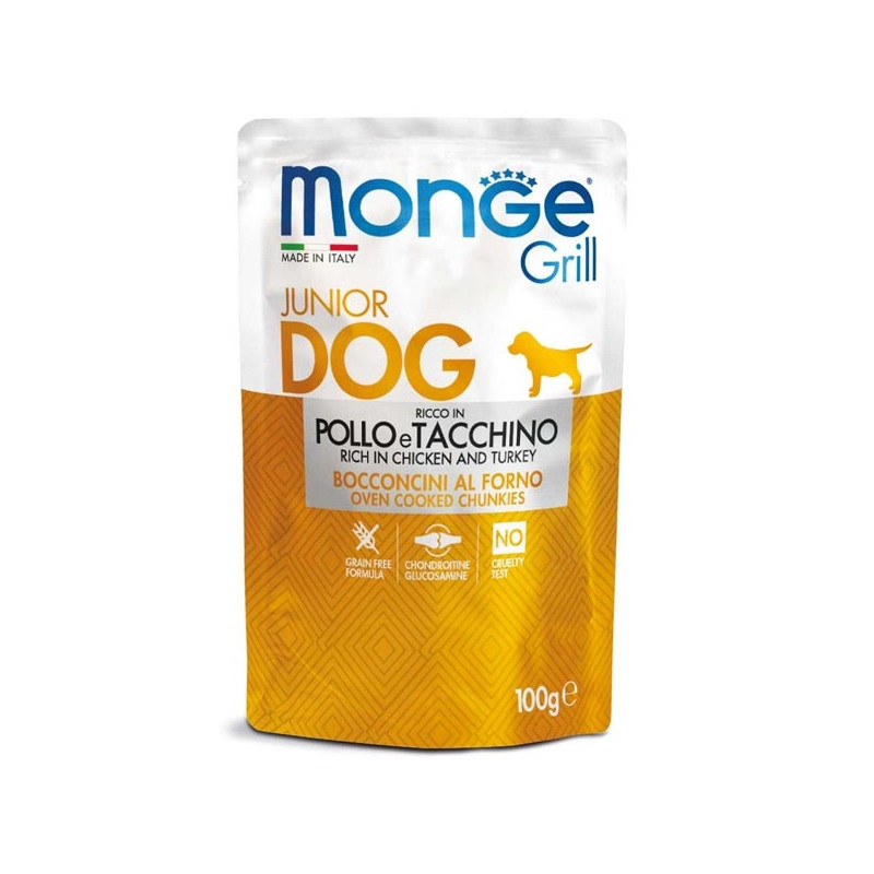 MONGE Grill Puppy & Junior Bocconcini con Pollo e Tacchino 100 gr. - 