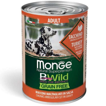 MONGE BWild Grain Free Adult Alle Rassen mit Pute, Kürbis und Zucchini 400 gr.